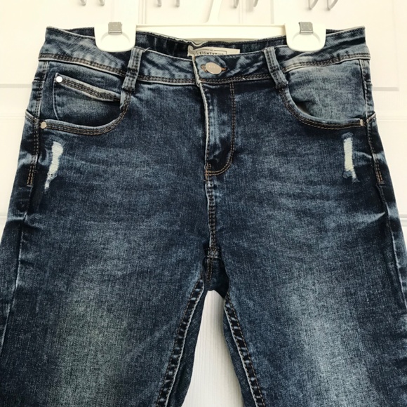 EightyTwo Denim Acid Wash Skinny Ankle Jeans Size 5 Pockets Dark Blue Distressed - Picture 6 of 16